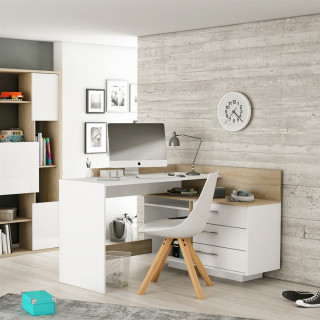 Thales - Bureau d'angle 484881 - Chêne brossé et blanc mat