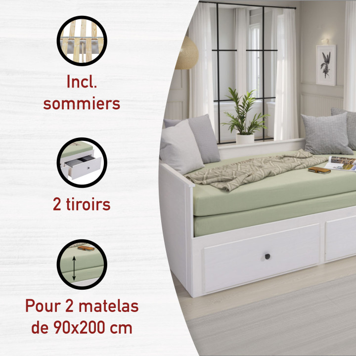 Lit banquette Palino 90 x 200 cm blanc