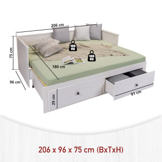 Lit banquette Palino 90 x 200 cm blanc