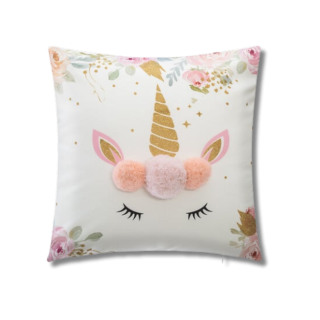 Coussin Licorne blanc/rose