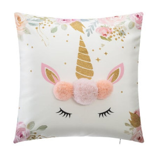 Coussin Licorne blanc/rose