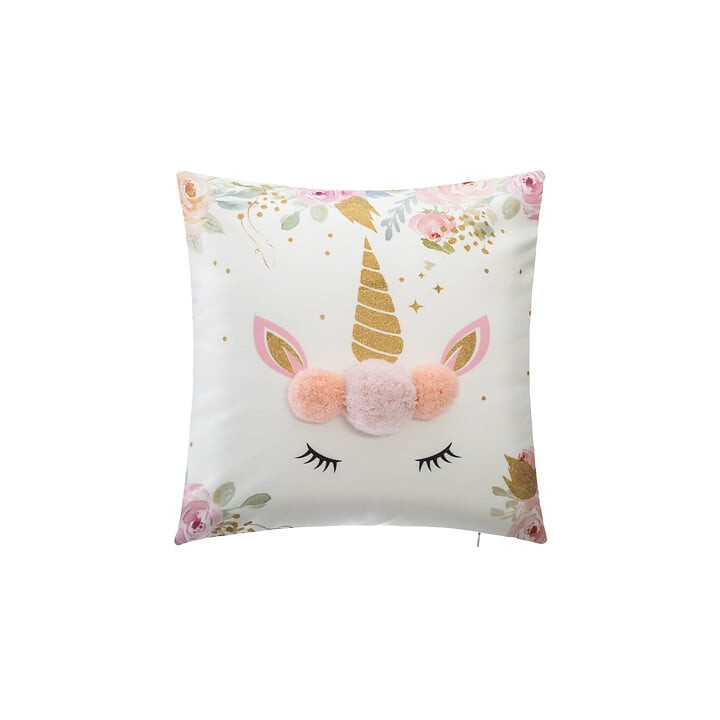 Coussin Licorne blanc/rose