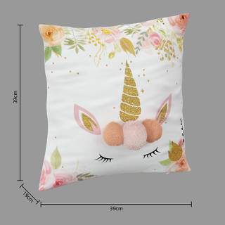 Coussin Licorne blanc/rose