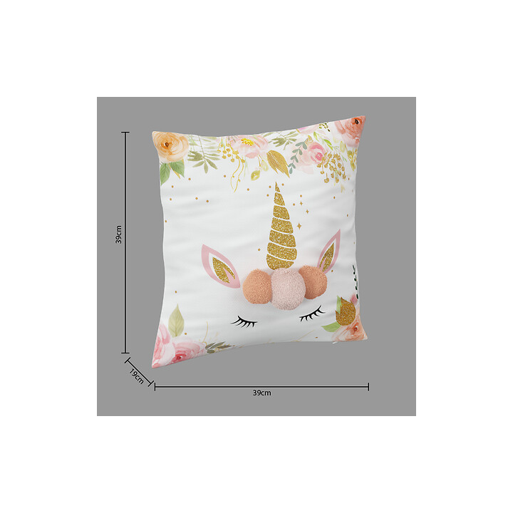Coussin Licorne blanc/rose