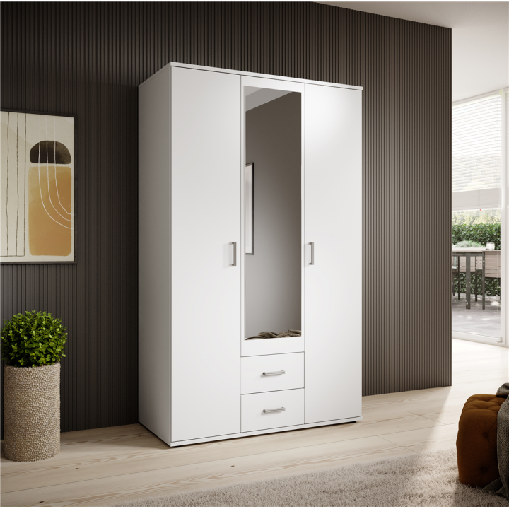 Armoire 3 portes Karl blanche avec miroir