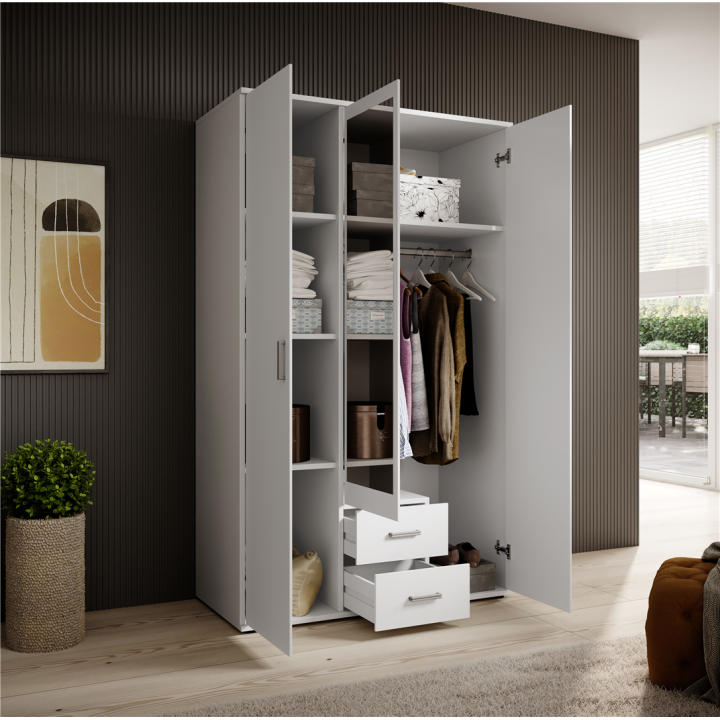 Armoire 3 portes Karl blanche avec miroir