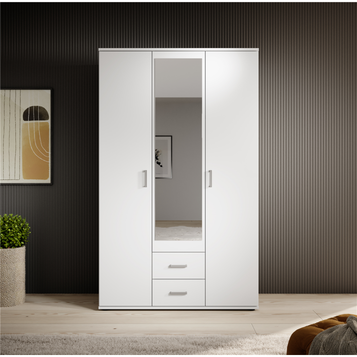 Armoire 3 portes Karl blanche avec miroir