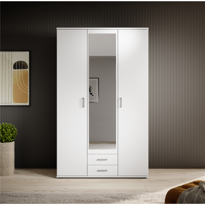 Armoire 3 portes Karl blanche avec miroir