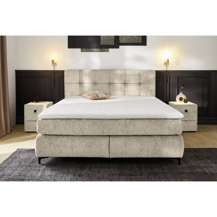 Beatrice - Lit box complet 180 x 200 cm Chenille beige