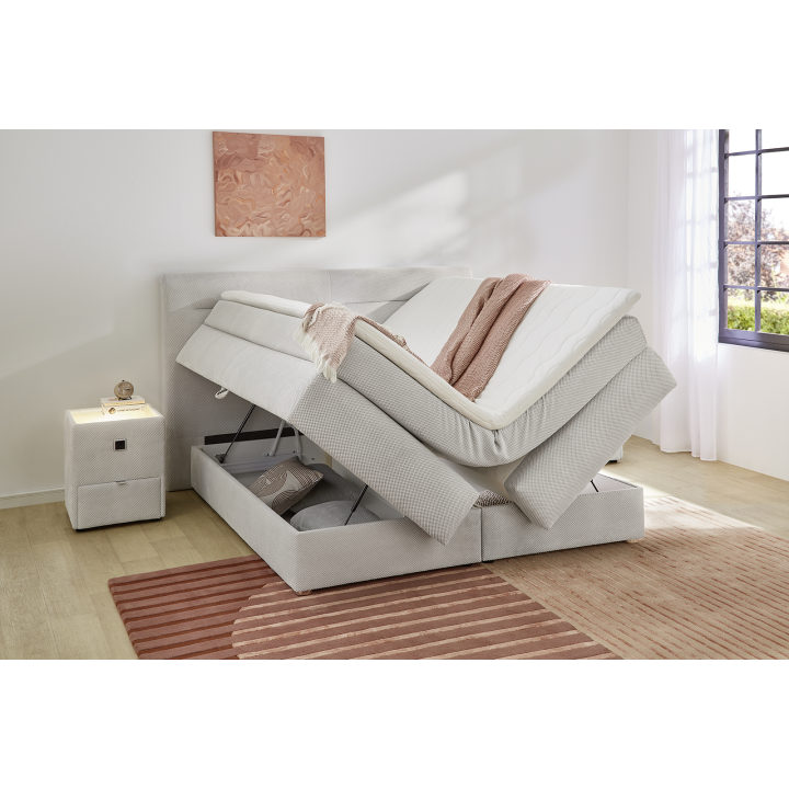 Simone lit 160x 200 cm beige Boxspring avec coffre