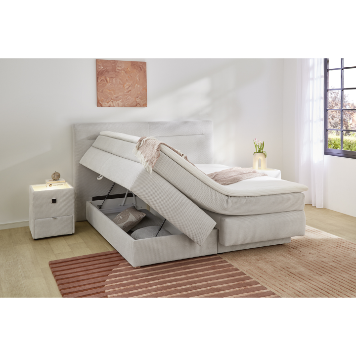 Simone lit 160x 200 cm beige Boxspring avec coffre