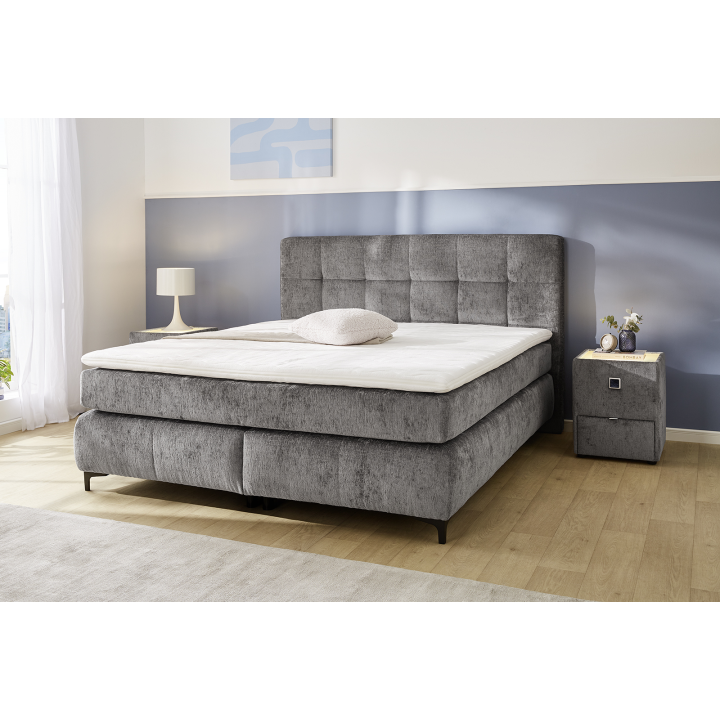 Beatrice - Lit box complet 180 x 200 cm Chenille gris