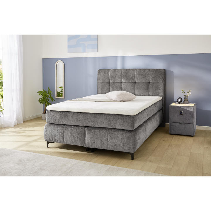 Beatrice - Lit box complet 140 x 200 cm Chenille gris