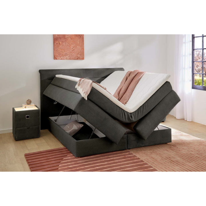 Lit Boxspring complet Simone Gris foncé 160 x 200 cm