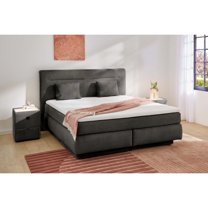 Lit Boxspring complet Simone Gris foncé 160 x 200 cm