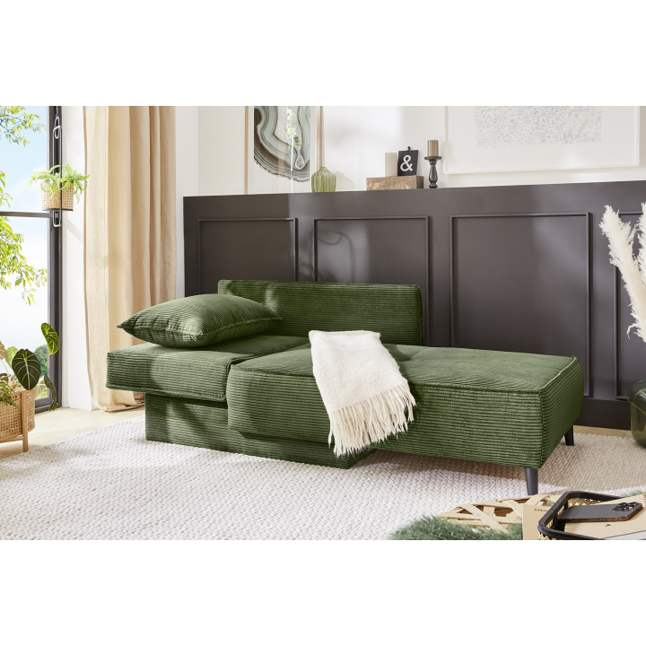 Recamiere en tissu cotelé vert Rex