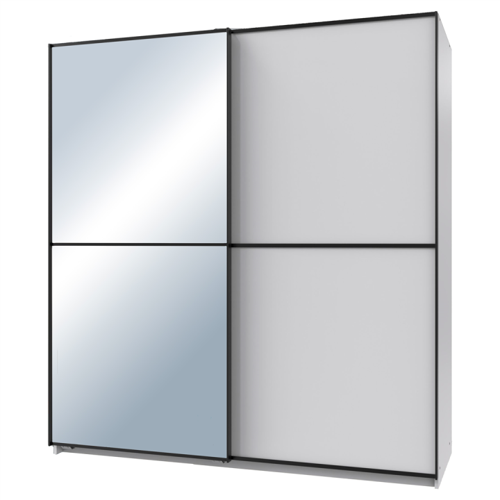 Armoire 2 portes coulissantes avec miroir 180 cm décor blanc, ULM