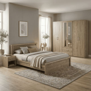 Chambre à coucher Cara ( Armoire 6 portes+ lit 160 x 200 cm + 2 chevets )