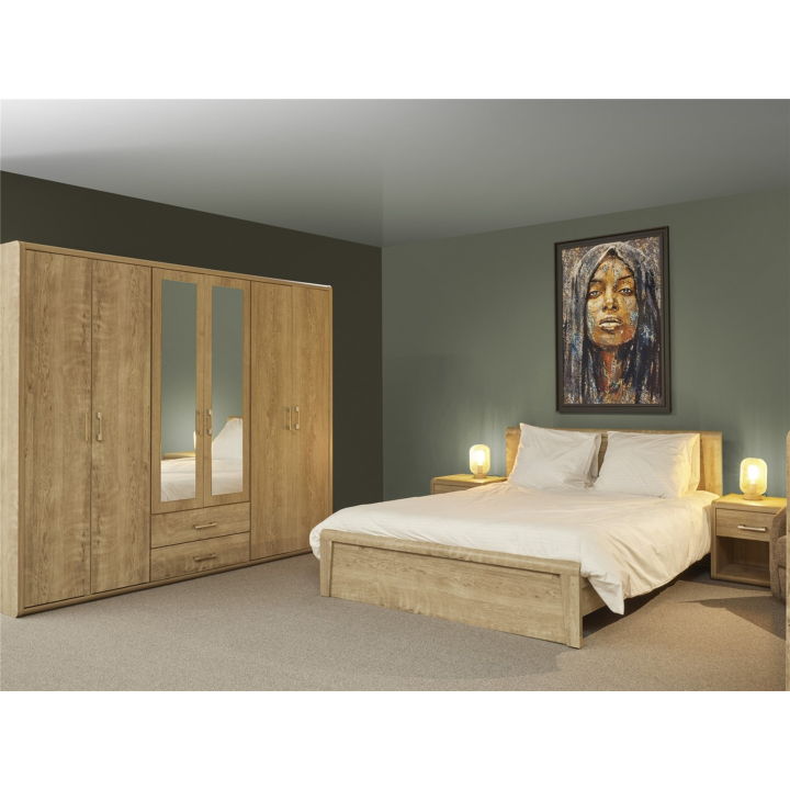 Chambre à coucher Cara ( Armoire 6 portes+ lit 160 x 200 cm + 2 chevets )
