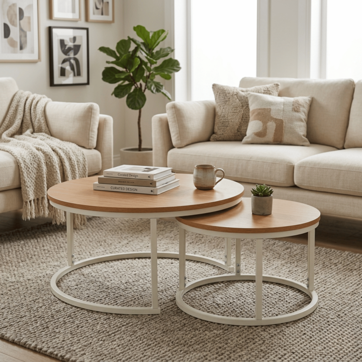 Set de 2 tables de salon UCT7033/7034 naturel/blanc
