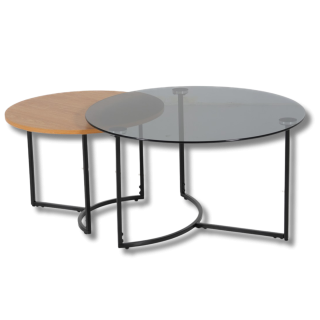Set 2 tables de salon UCT23021 verre noir/naturel