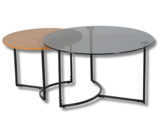 Set 2 tables de salon UCT23021 verre noir/naturel