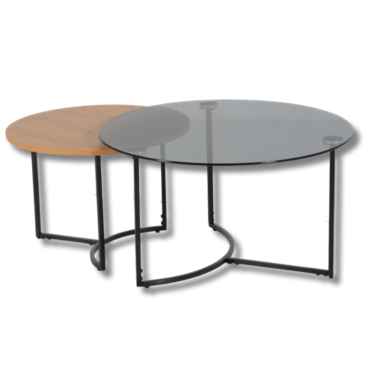 Set 2 tables de salon UCT23021 verre noir/naturel