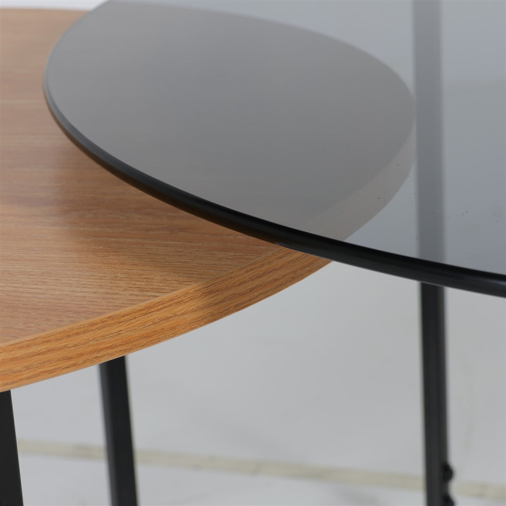 Set 2 tables de salon UCT23021 verre noir/naturel