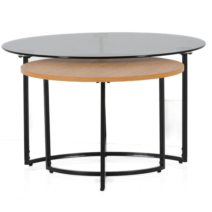Set 2 tables de salon UCT23021 verre noir/naturel