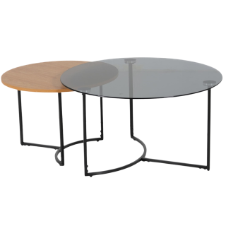 Set 2 tables de salon UCT23021 verre noir/naturel