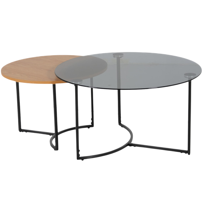 Set 2 tables de salon UCT23021 verre noir/naturel