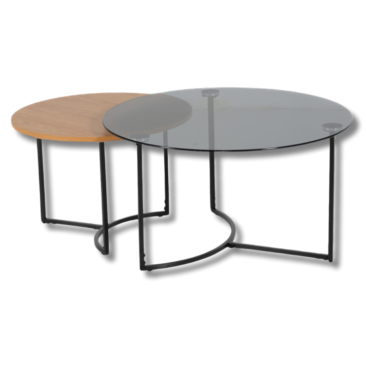 Set 2 tables de salon UCT23021 verre noir/naturel