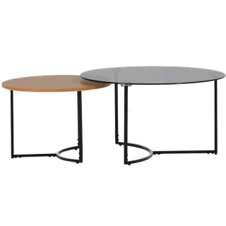 Set 2 tables de salon UCT23021 verre noir/naturel