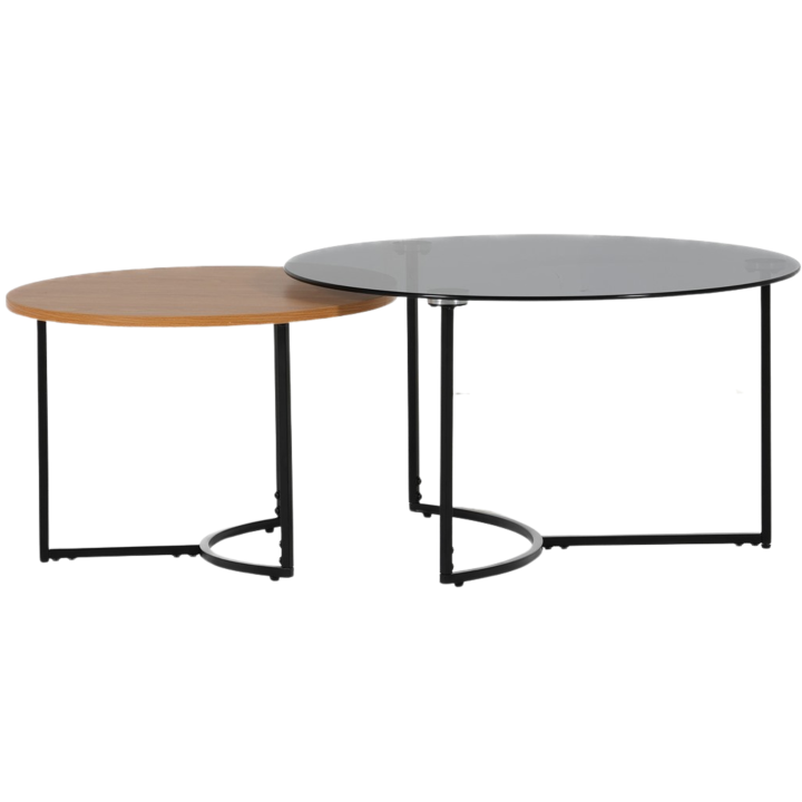 Set 2 tables de salon UCT23021 verre noir/naturel