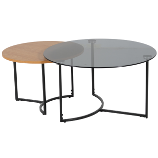 Set 2 tables de salon UCT23021 verre noir/naturel