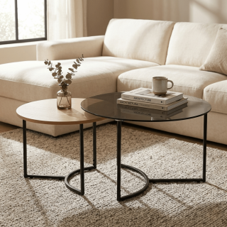 Set 2 tables de salon UCT23021 verre noir/naturel