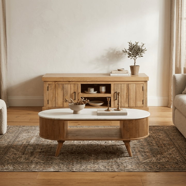 Meuble TV Arya bois mangue/metal/stone