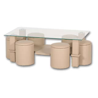 Table de salon + 6 pouf Nora beige