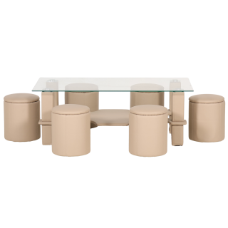 Table de salon + 6 pouf Nora beige