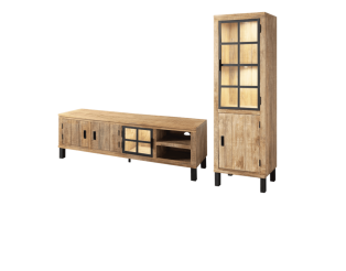 Petit living tv Kali ( meuble tv + vitrine 1 porte )