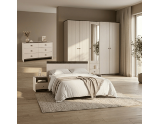 Chambre à coucher Arlo - Armoire 5 portes + Lit 160 cm + commode 6 tiroirs + 2 chevets