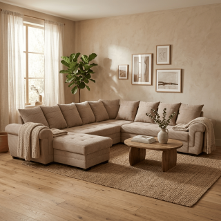 Salon panoramique Latte beige cotelé