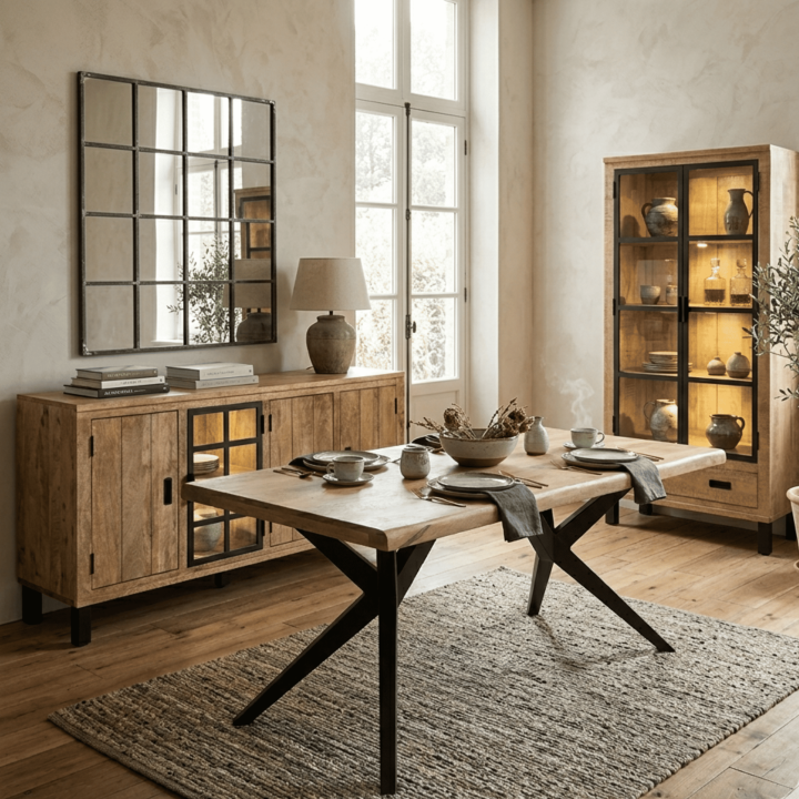 Salle à manger Kali dressoir + table + vitrine