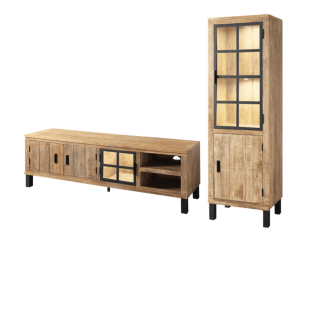 Petit living tv Kali ( meuble tv + vitrine 1 porte )