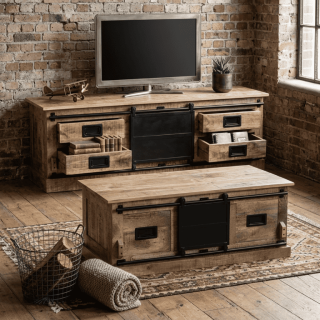 Meuble TV Barn bois mangue/noir