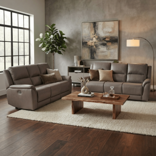 Salon 3 + 3 U70629M cuir gris clair
