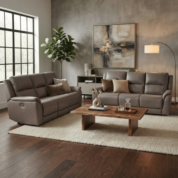 Salon 3 + 3 U70629M cuir gris clair