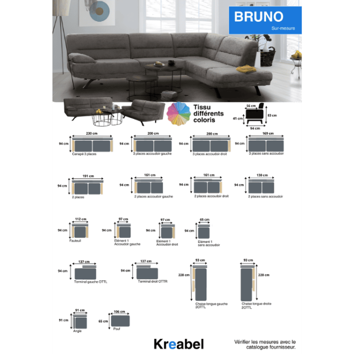 Canapé 2 places Bruno gris