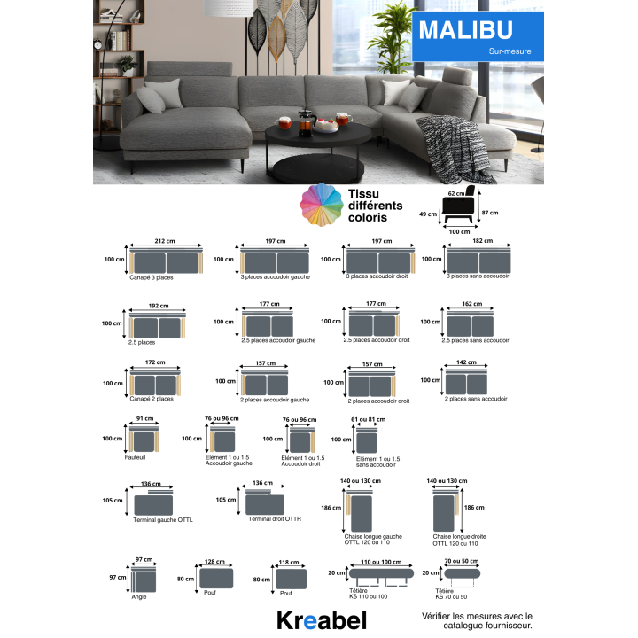 Salon d'angle Malibu gris