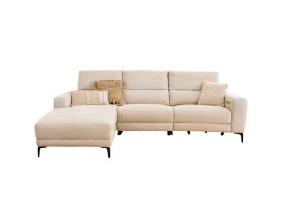 Salon d'angle gauche Cologne beige avec relax éléctrique